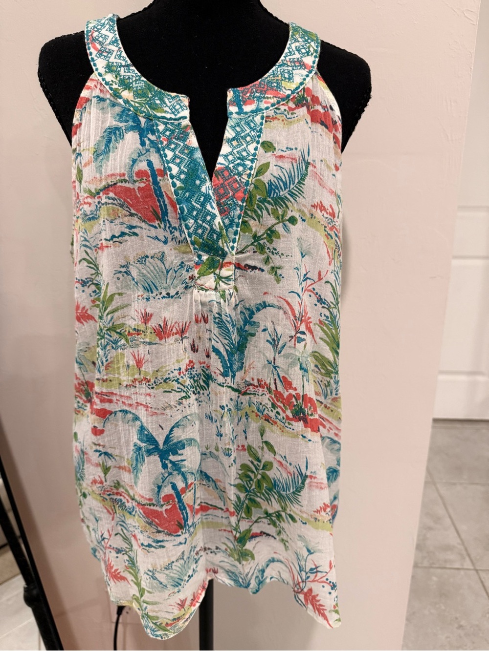 Sigrid Olsen 100% Cotton Multicolor Tropical Print Sleeveless Camisole